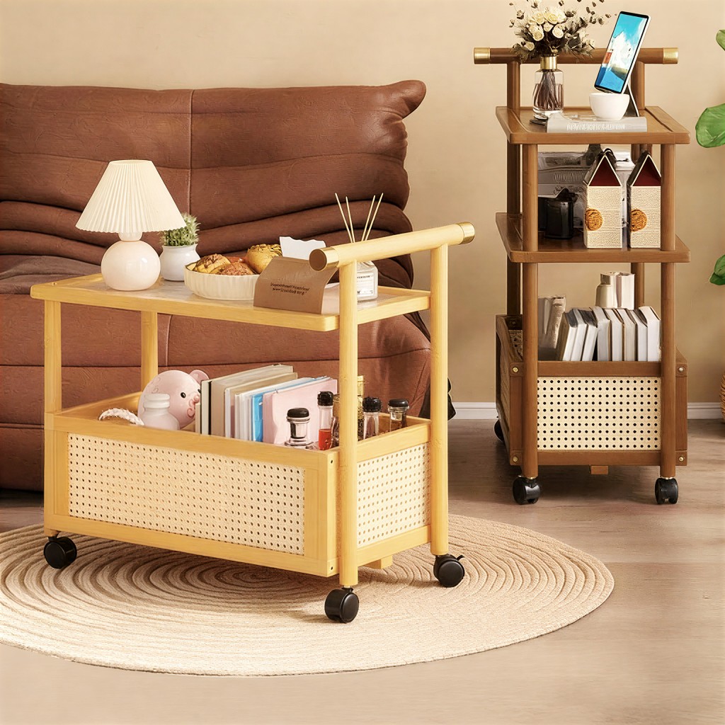 2/3Layers Storage Rack Rak Buku With Wheels Bamboo Kitchen Shelf ...