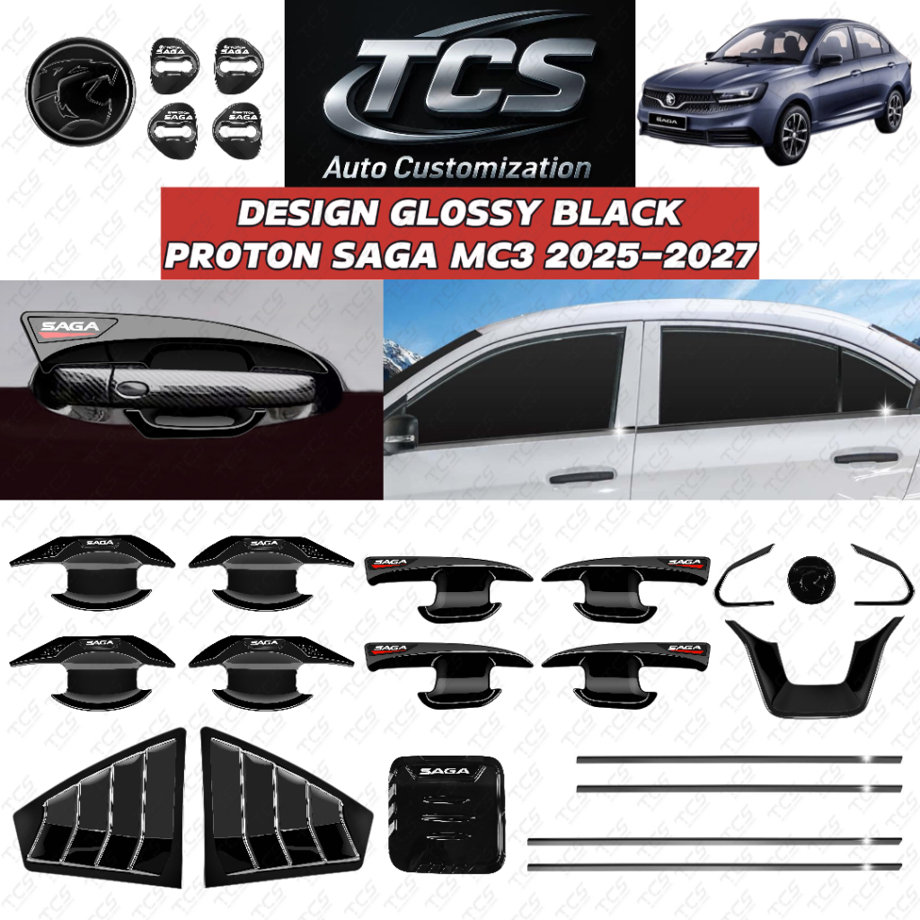 TCS PROTON SAGA MC3 2025-2027 CAR GLOSSY BLACK INTERIOR EXTERIOR COVER