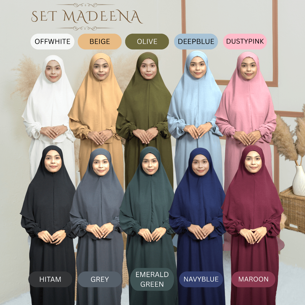 MADEENA SET JUBAH IRONLESS FREE TUDUNG KHIMAR LABUH UMRAH HAJI | Shopee ...