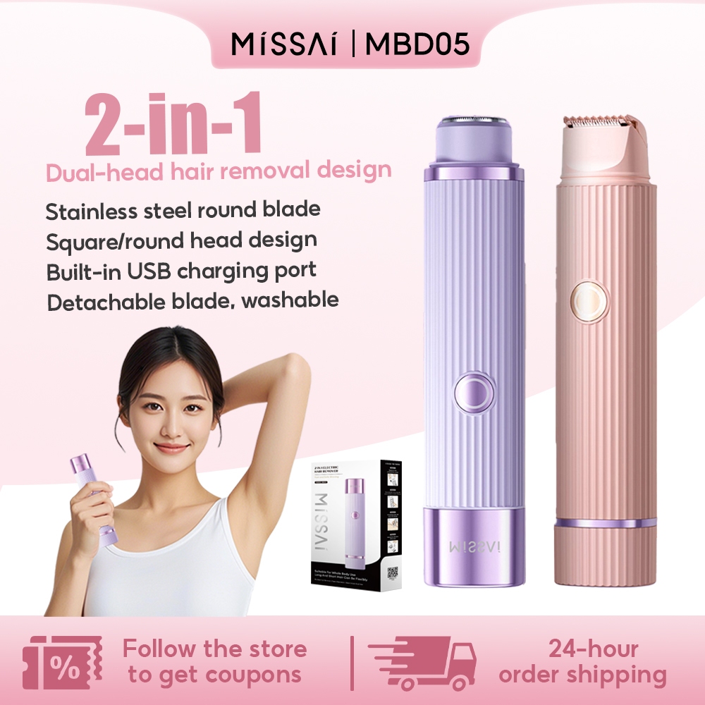 Missai 2 in 1 Portable Electric Shaver Washable Painless Epilator Full ...