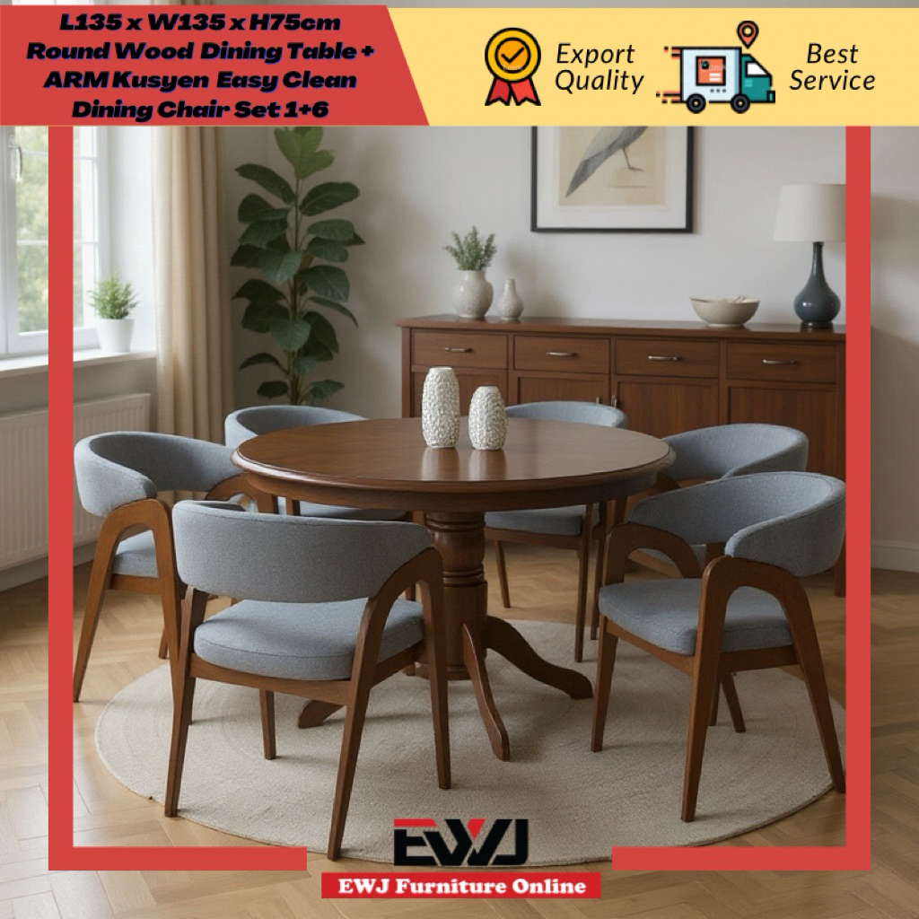 EWJ 7013 Arm Kusyen Easy Clean Dining Chair+RT1350 Round Wood Dining ...