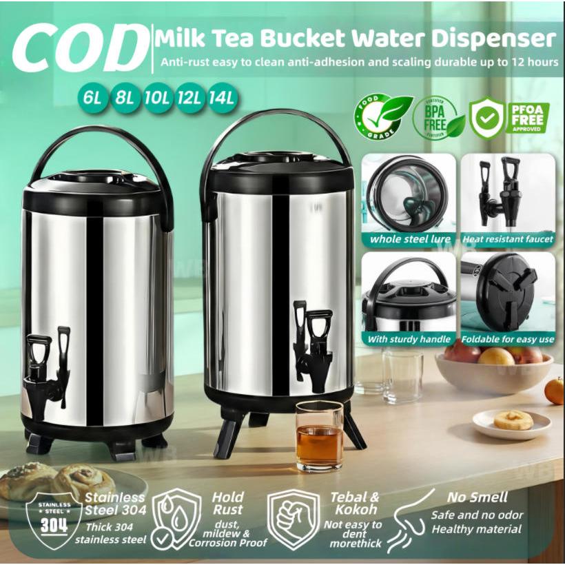 WB Stainless Steel Milk Tea Bucket Water Dispenser Hot And Cold Thermos ...