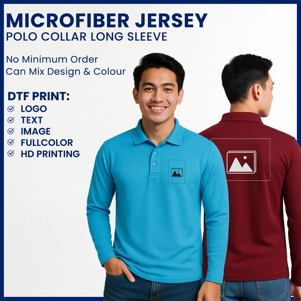 Custom Polo Shirt Microfiber Jersey Long Sleeve Collar Print Own Logo ...
