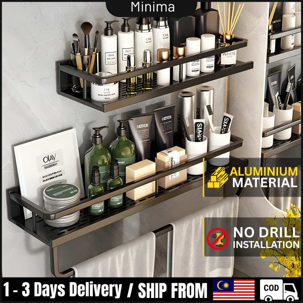 MINIMA Aluminum Bathroom Rack | Wall Mounted Storage Shelf & Towel ...