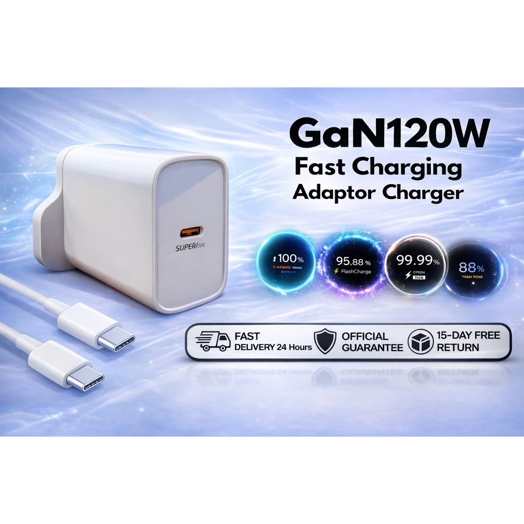 120W GaN Fast Charger Super Pantas | Ultra Fast Charging Adapter | Type C to C Cable | IOS Android Compatible