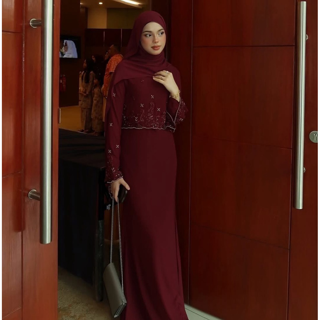 LARNIA DRESS BY HIJABISTAHUB(BURGUNDY) | Shopee Malaysia
