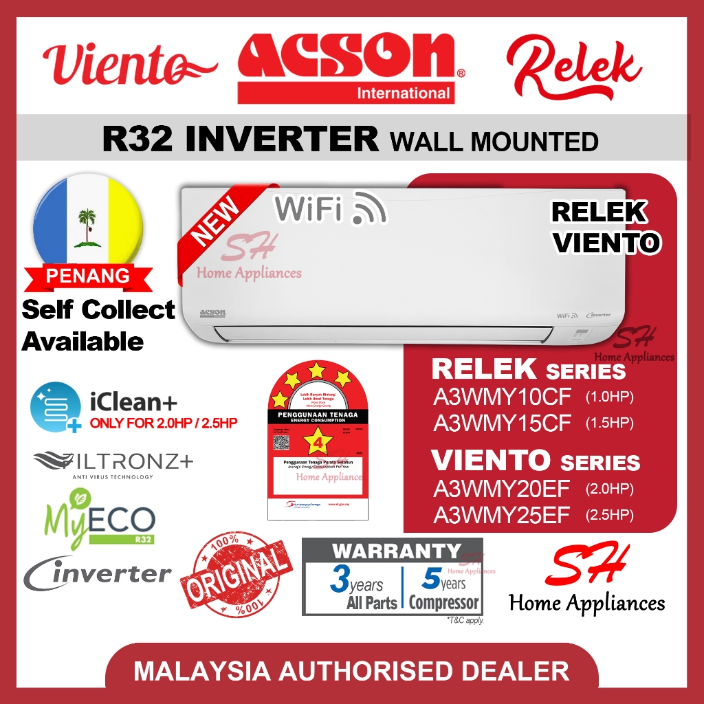 ACSON R32 INVERTER Air-conditioner RELEK / VIENTO Inverter Aircond 1 ...