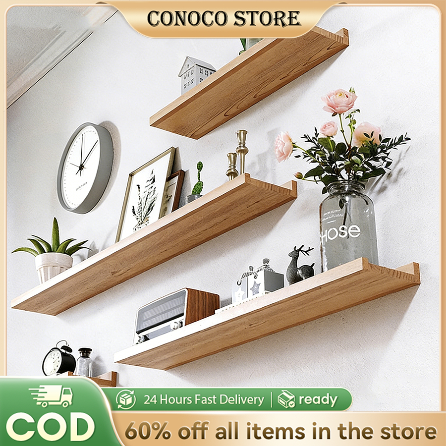 Solid Wood Floating Wall Shelf Rak Hiasan Dinding Home Living - 30CM ...
