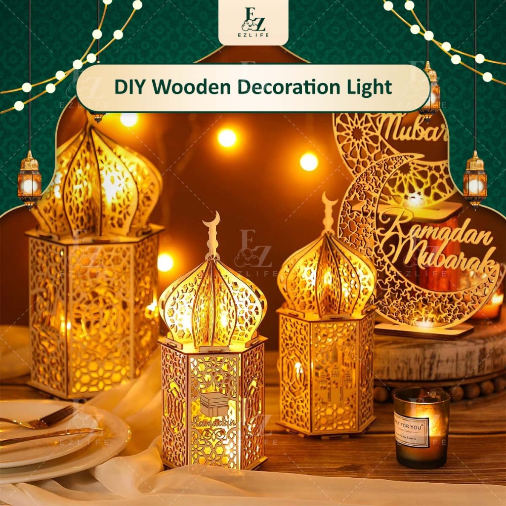 2026 Raya DIY Wooden Ornaments Palace Decoration Light Hari Raya ...
