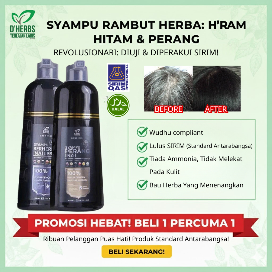DHERBS Shampoo Inai Pewarna Rambut Halal Sah Solat, Pewarna Rambut ...