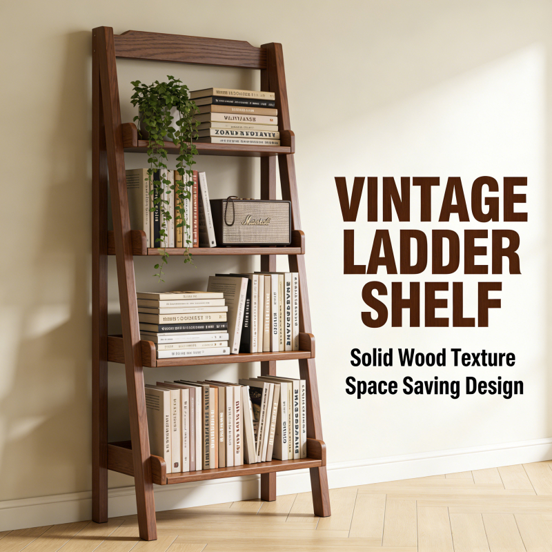 Vintage Style Solid Wood Freestanding Ladder Bookshelf Storage Rack For ...