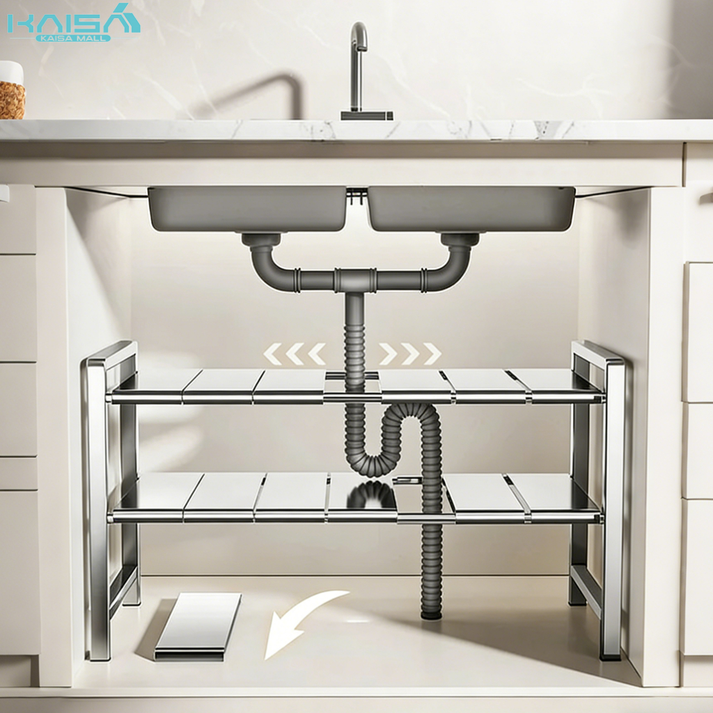 Heavy Duty Under Sink Rack Bawah Sink Dapur Stainless Steel Under Sink ...