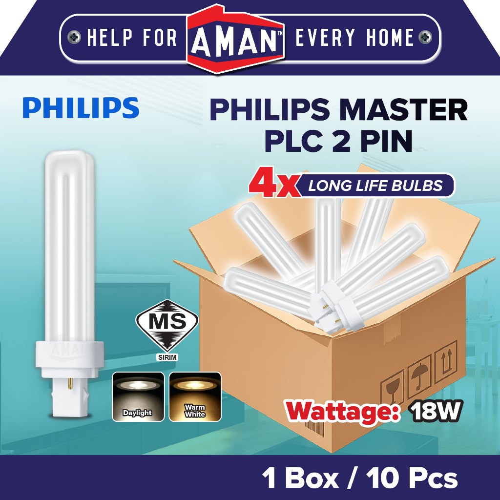 PHILIPS Master PLC 2 Pin Energy Saving Light Tube 18W 2700K 6500K Warm ...