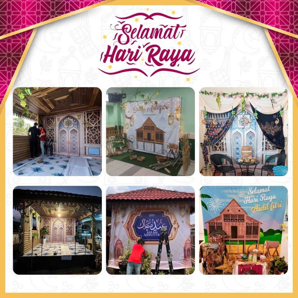BACKDROP RAYA AIDILFITRI TEMA KLASIK KAMPUNG / Open House Fotoshot ...