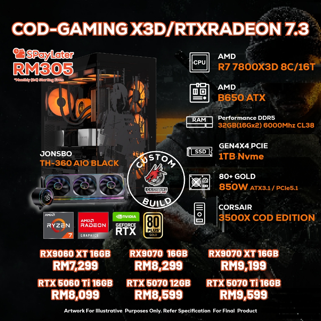 DOTATECH COD-GAMING X3D/RTXRADEON 7.3 - CUSTOM PC GAMING PACKAGE - R7 ...