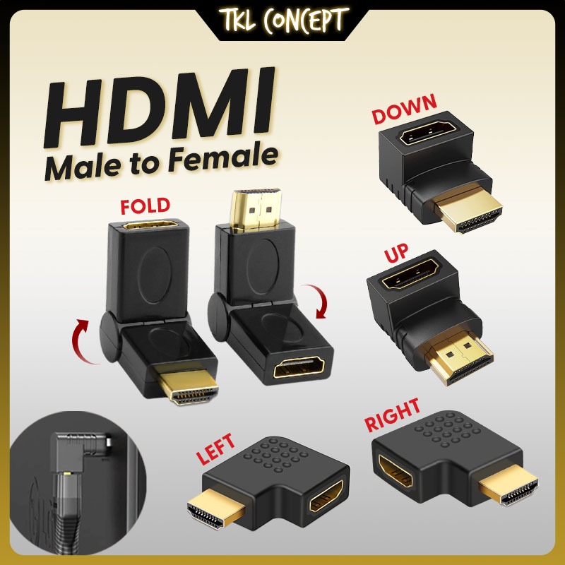 HDMI Male to Female Adapter 90 180 270 Degree Right Angle L Shape ...