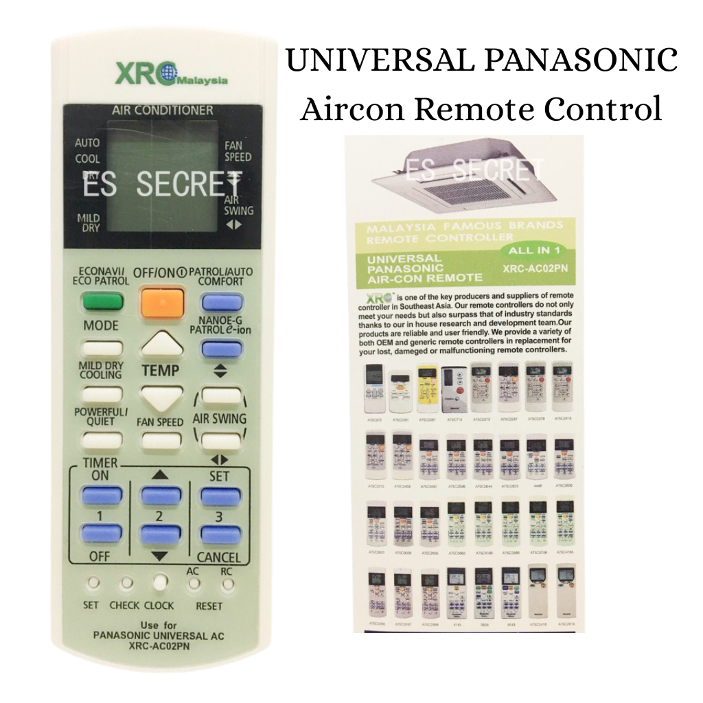 UNIVERSAL PANASONIC Aircon Remote Control e-ion A75C3298,A75C2913 ...