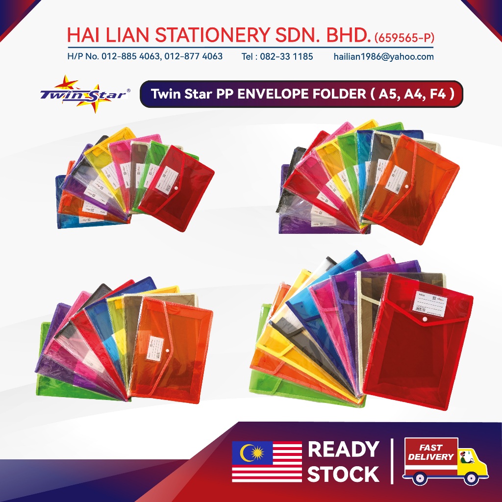 Twin Star PP Envelope Folder with Button | Fail Sampul Surat Plastik ...