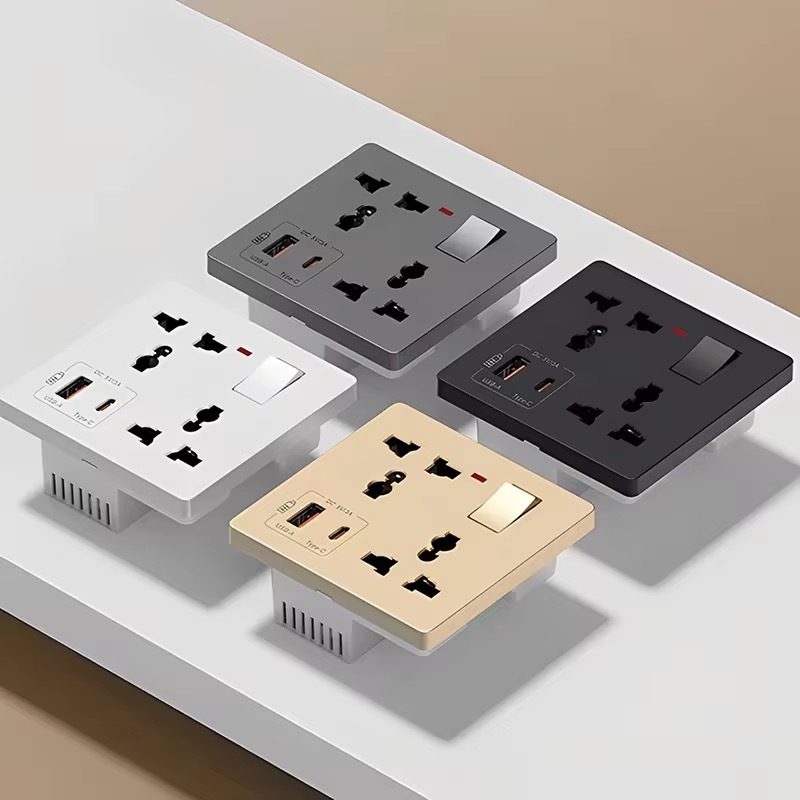 Universal 6-Pin Wall Socket Panel UK Electrical Outlet DC 5V 3A Type-c ...