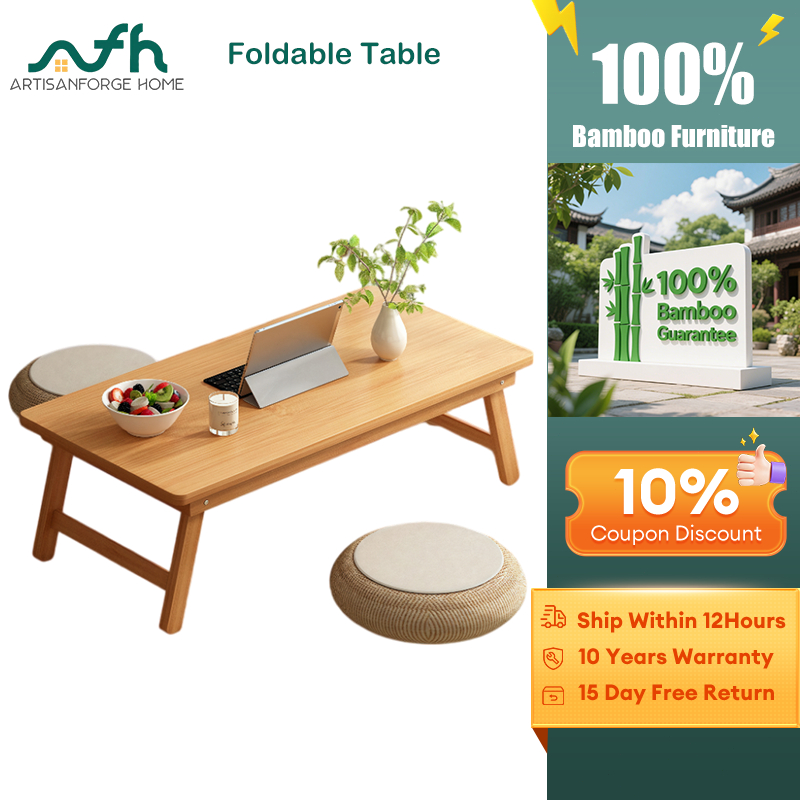 𝑨𝙧𝒕𝙞𝒔𝙖𝒏𝙁𝒐𝙧𝒈𝙚 𝙃𝒐𝙢𝒆 Bamboo Foldable Table 80/70/60/50CM Study Table 桌子/书桌 ...