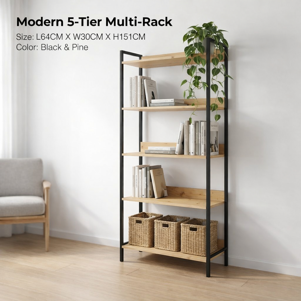 HM Home 5 Tier Multipurpose Rack Metal Storage Shelf Office Home Living ...