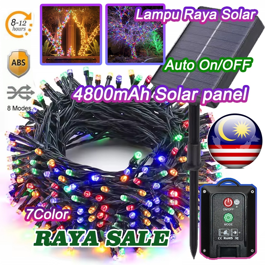 👍Lampu raya solar light 33M/300LED Black wire Waterproof Outdoor Solar ...