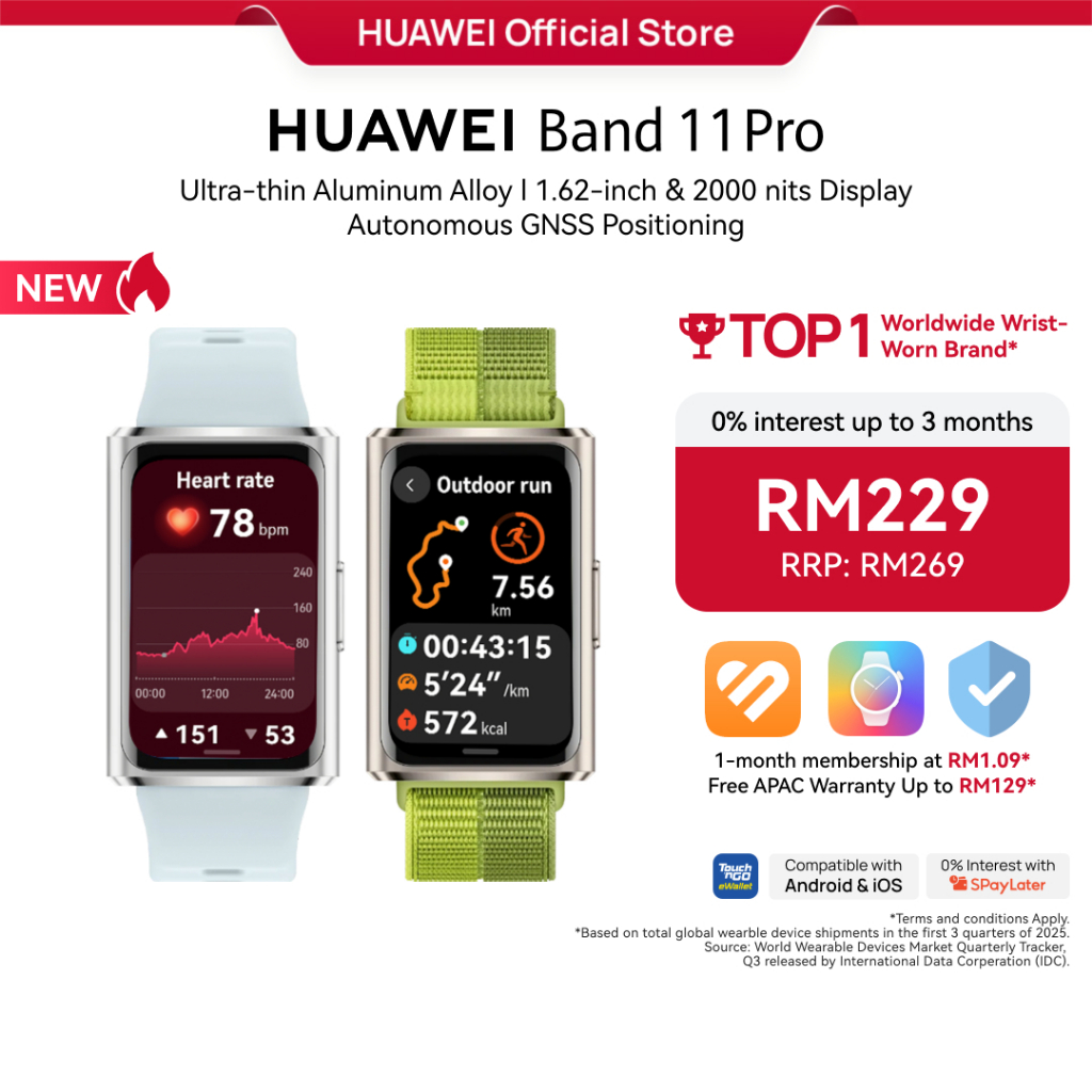 HUAWEI Band 11 Pro l Autonomous GNSS Positioning l TNG l 1.62″ & 2000nits Display l TNG l Enhanced Sleep Tracking*