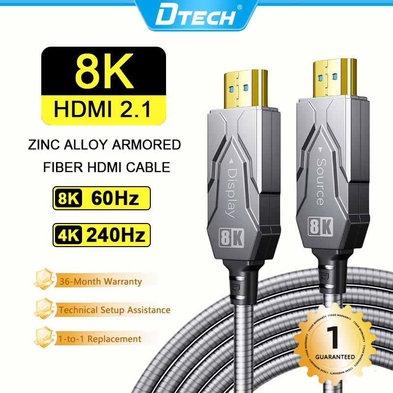 DTECH 8K HDMI Armor Fiber Optic HDMI 2.1 cable Braided Cord with Zinc ...
