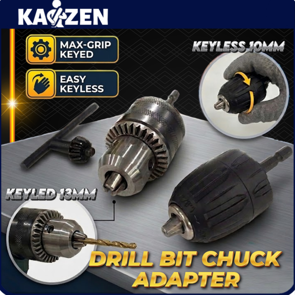 Drill Bit Chuck Adapter for Impact Driver Keyed 13mm / Keyless 10mm 1/4 ...