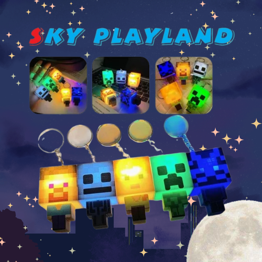 Mini Minecraft Torch Light Keychain Rantai Kunci Lampu Cube Model Block ...