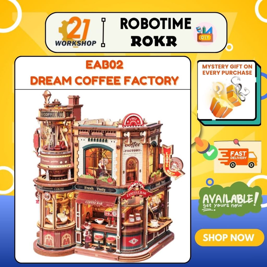 (4 Hour Delivery) Robotime ROKR Rolife Dream Coffee Factory Music Box ...
