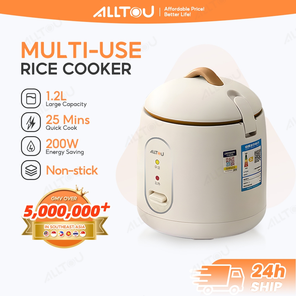 ALLTOU Mini Rice Cooker with Steamer 1.2L Non Stick Periuk Cooking Pot ...