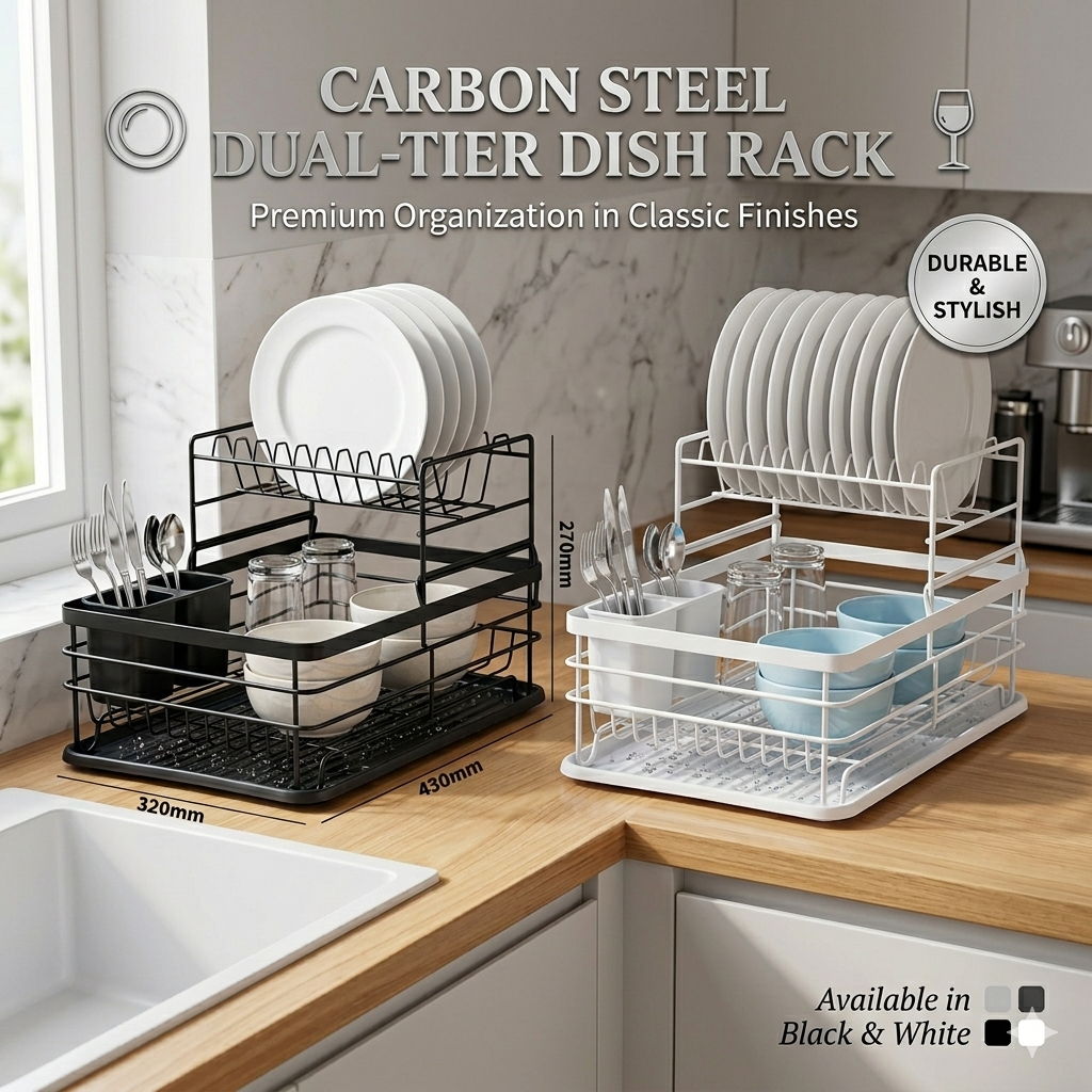 READY STOCK ️Japanese Style Anti Rust Dish Rack Carbon Steel Lift Up ...