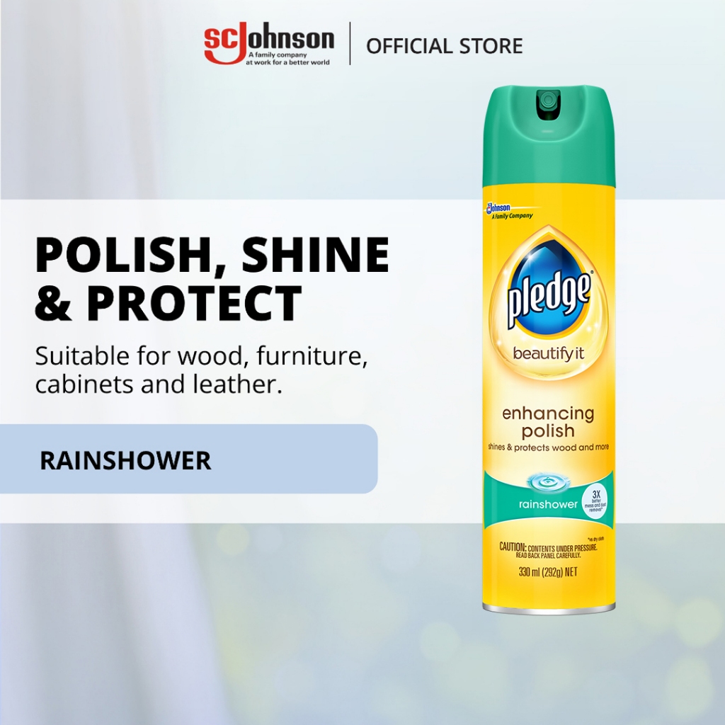 Pledge Furniture/Wood Polish, Shine & Protect - Rainshower (330ml ...