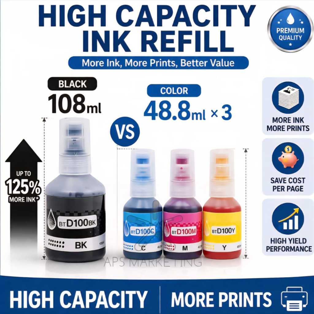 Compaitable Ink Refill BT-D100 Ink Refill Bottle 108ml / 48.8ml (BK / C ...