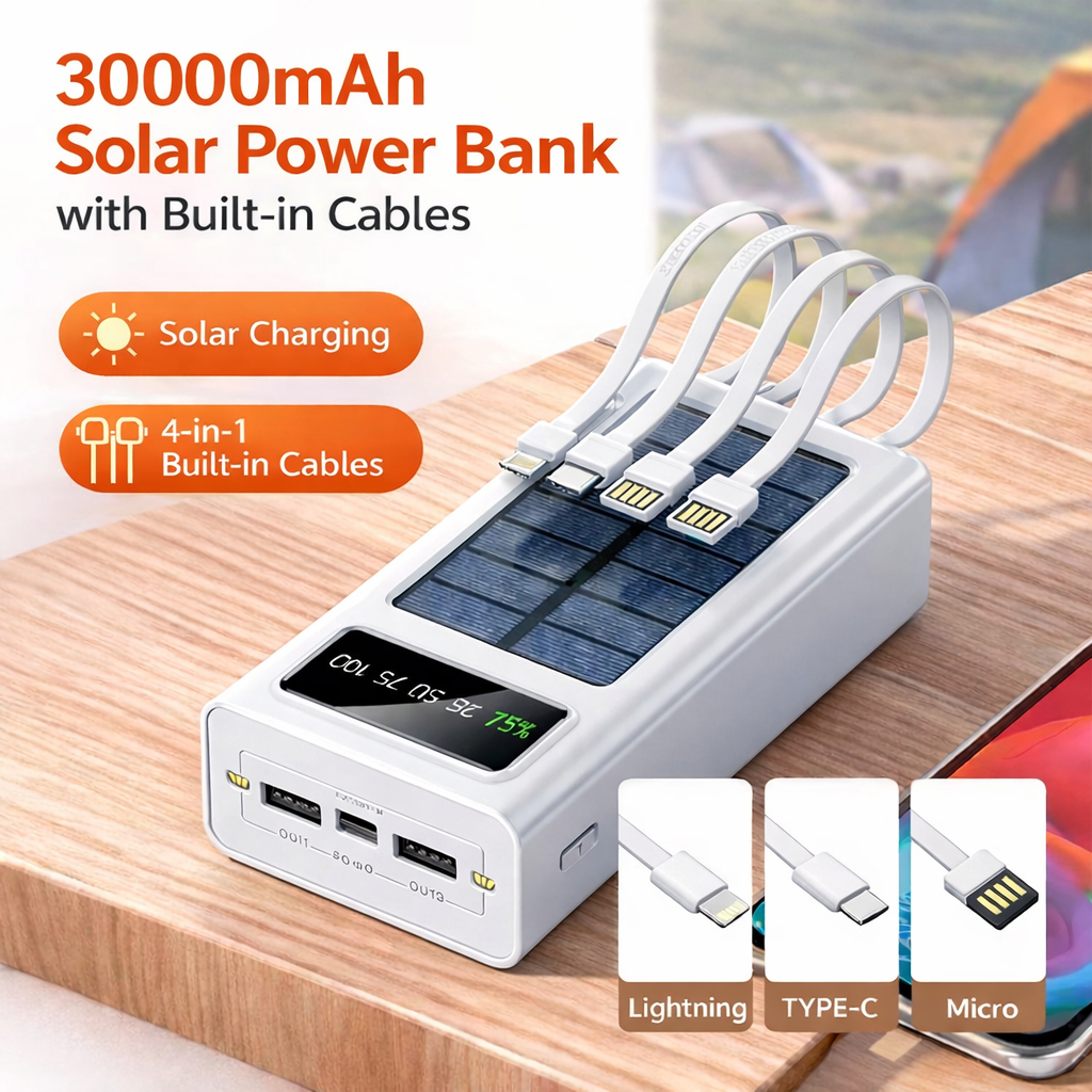 MASBER Solar Powerbank 100000mAh solar with 4 Cable Power Bank Besar T