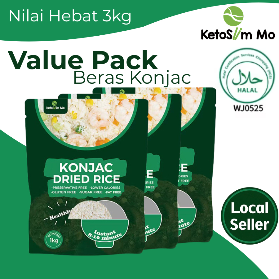 [VALUE PACK] Ketoslim Mo Konjac Dried Rice 1KG x 3 - Beras Shirataki ...