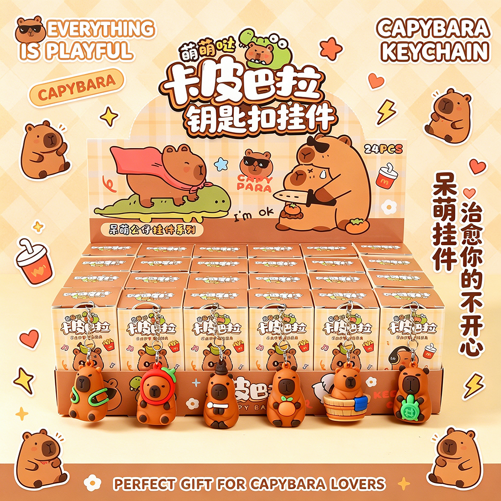 24Pcs Capybara Keychain Blind Box Set Labubu Cartoon Cute Doll Mystery ...