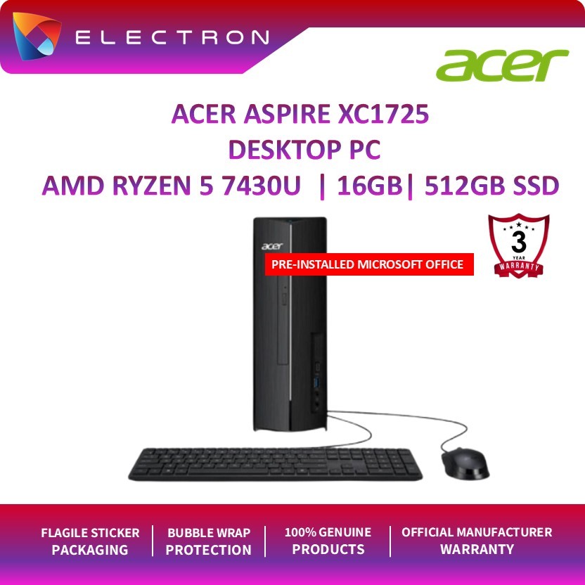Acer Aspire XC1725-R57430W11 Desktop PC Black ( R5 7430U, 16GB, 512GB ...