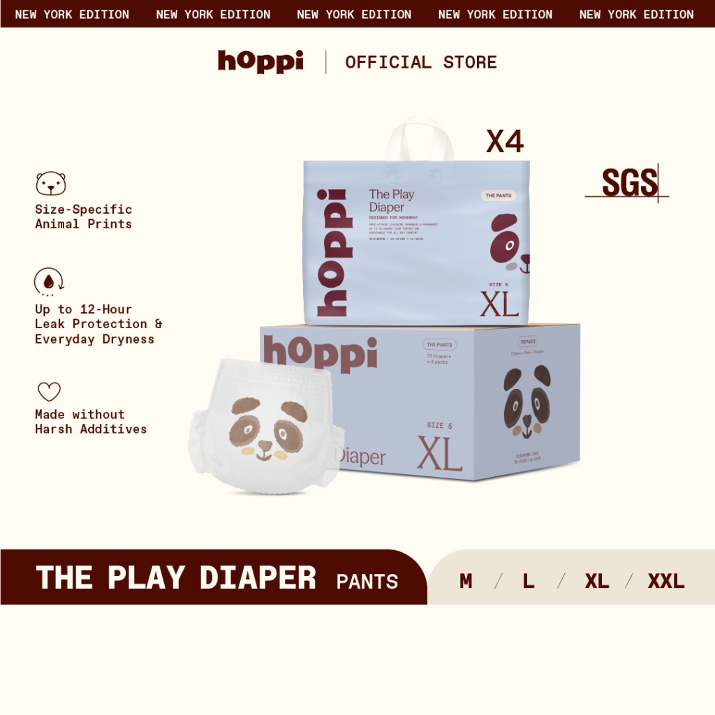 (Carton) Hoppi Play Diaper Pants INSTANT ABSORPTION (M168/L152/XL128 ...