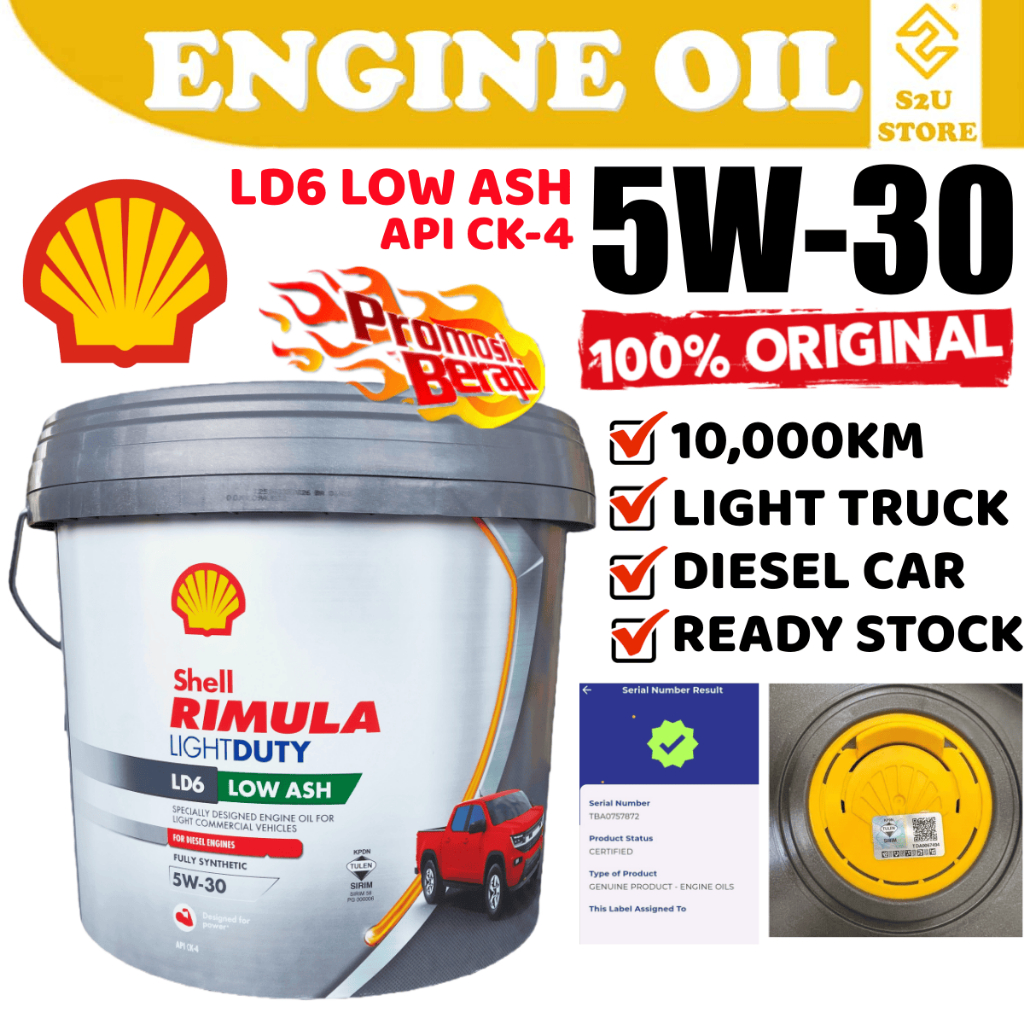 S2U Original Shell Engine Oil 5W30 Rimula LD6 Low ASH Diesel 8L Light ...