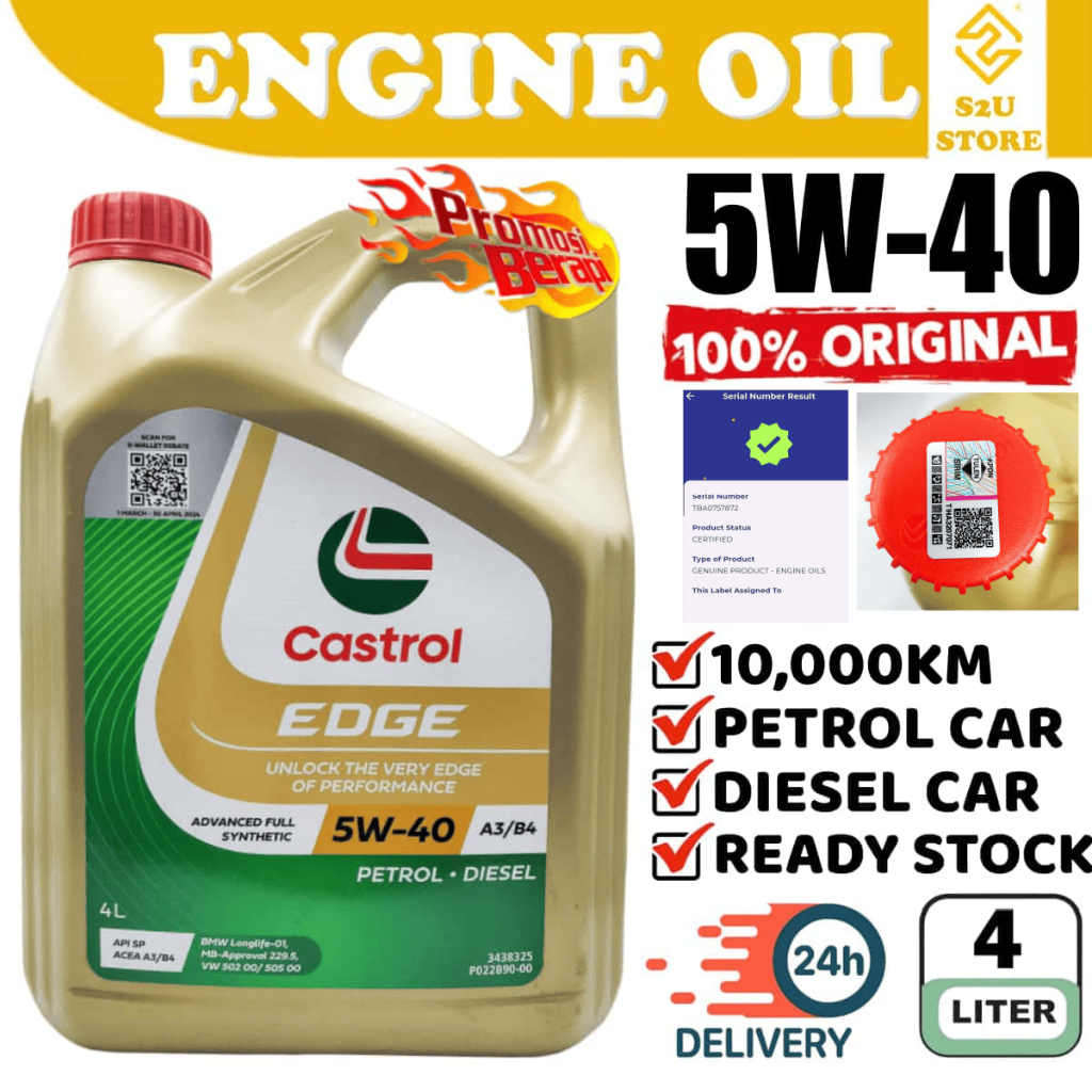 S2U Original Engine Oil Castrol EDGE 5W40 4Liter Fully Synthetic Minyak ...
