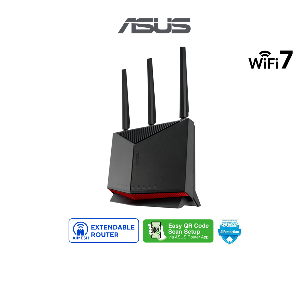 ASUS RT-BE86U WiFi 7 Router Dual Band BE6800 10G WAN 2.6GHz Quad Core ...