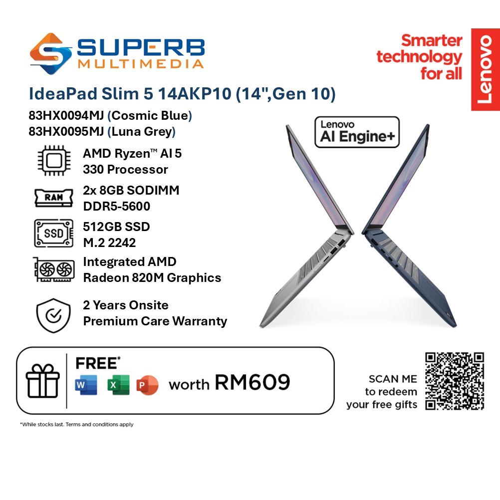 Lenovo IdeaPad Slim 5 83HX0094MJ and 83HX0095MJ AI Powerful Laptop (AMD ...