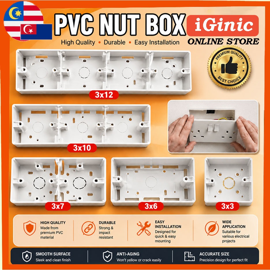 PVC Nut Box Surface Type 3X3 /3X6 /3X7 /3X10 /3X12 Switch Socket Base ...