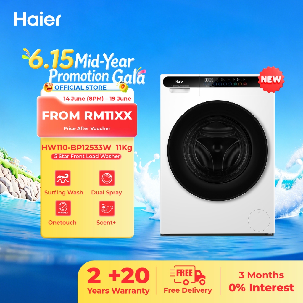[FREE SHIPPING /READY STOCK] Haier 5 Star 11kg Front Load Inverter Washing Machine/ Mesin Basuh/ 洗衣机 - HW110-BP12533W