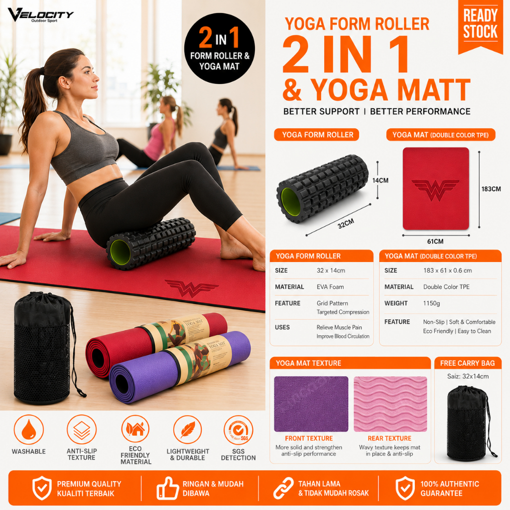 Velocity Yoga Mat Foam Roller 2 in 1 Exercise Mat Pilates Fitness ...