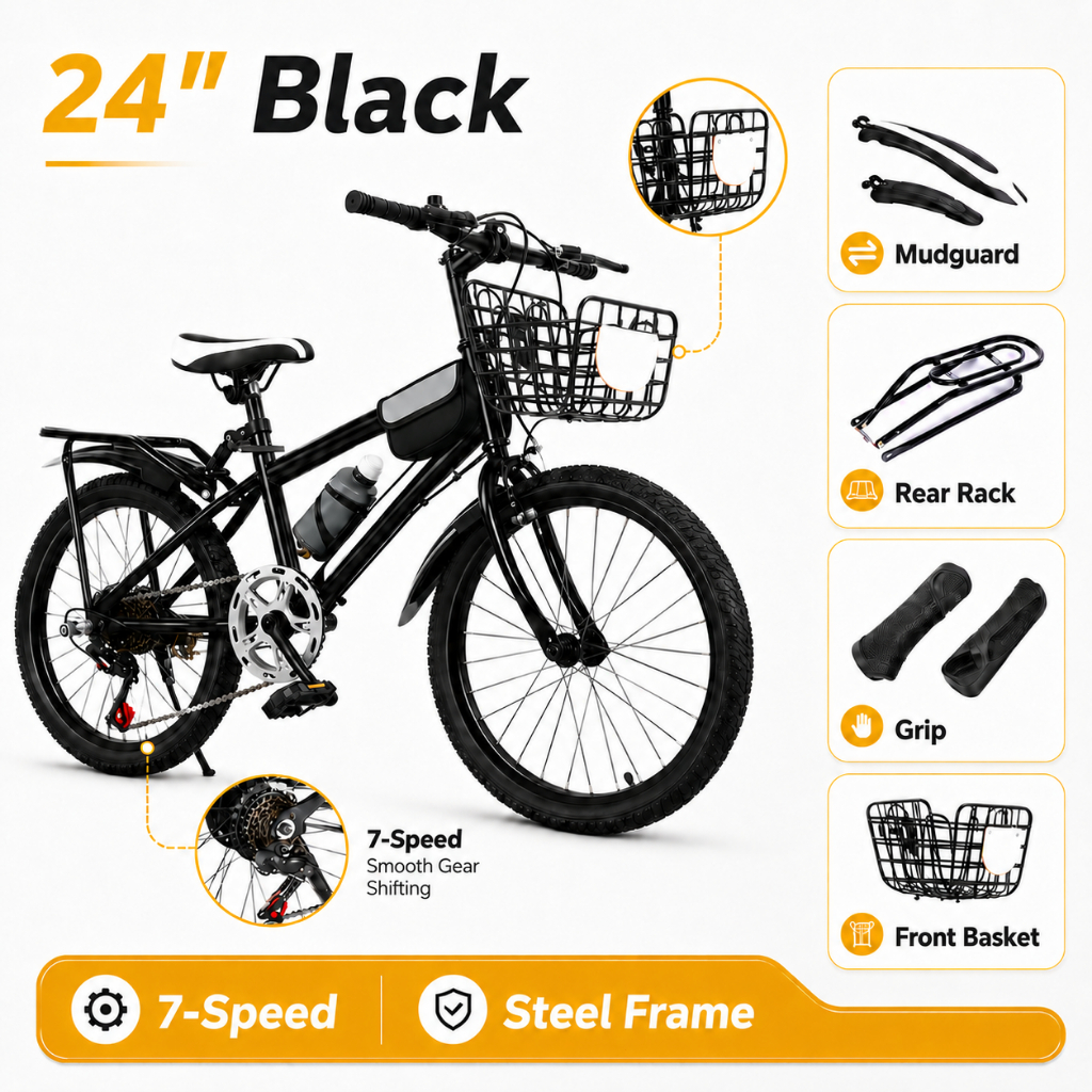 22 24 Inch Family Bike for Kids and Adults 7 Speed Mountain