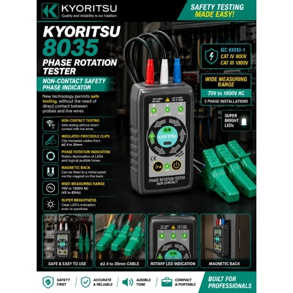 Kyoritsu 8035 PHASE ROTATION TESTER NON-CONTACT SAFETY PHASE INDICATOR ...