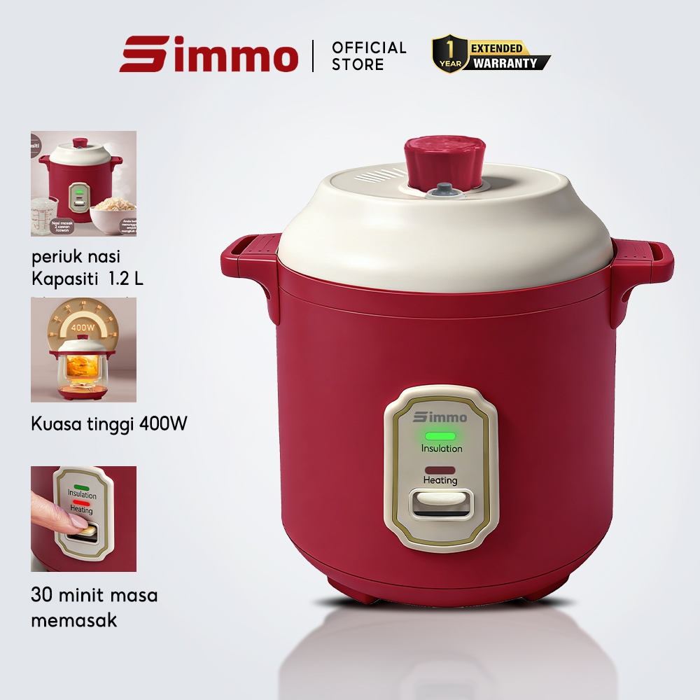 Simmo Electric Mini Rice Cooker Non Stick Coated Multi Fast Cooking (1 ...